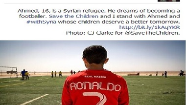 "رونالدو" يطالب العالم بالوقوف إلى جوار أطفال سوريا ومساعدتهم