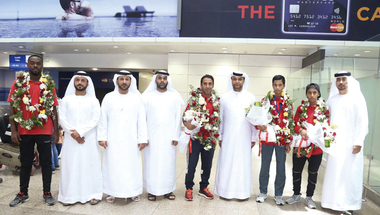 استقبال بطل التايكواندو المازمي في مطار دبي